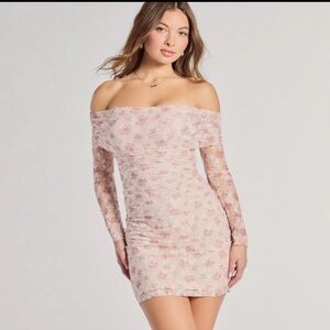 Off the Shoulder Floral Mesh Dress